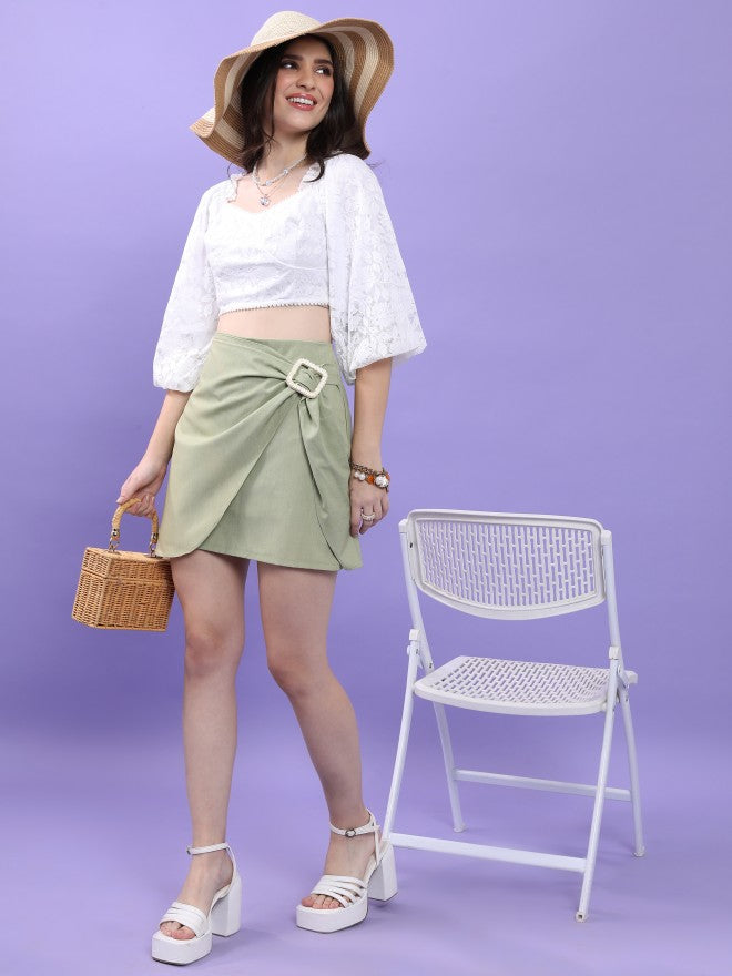 Tokyo Talkies Women White Self Design Fitted Top - White - Image 2