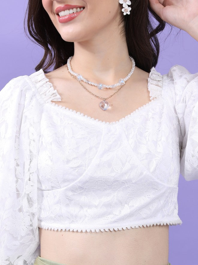 Tokyo Talkies Women White Self Design Fitted Top - White - Image 5