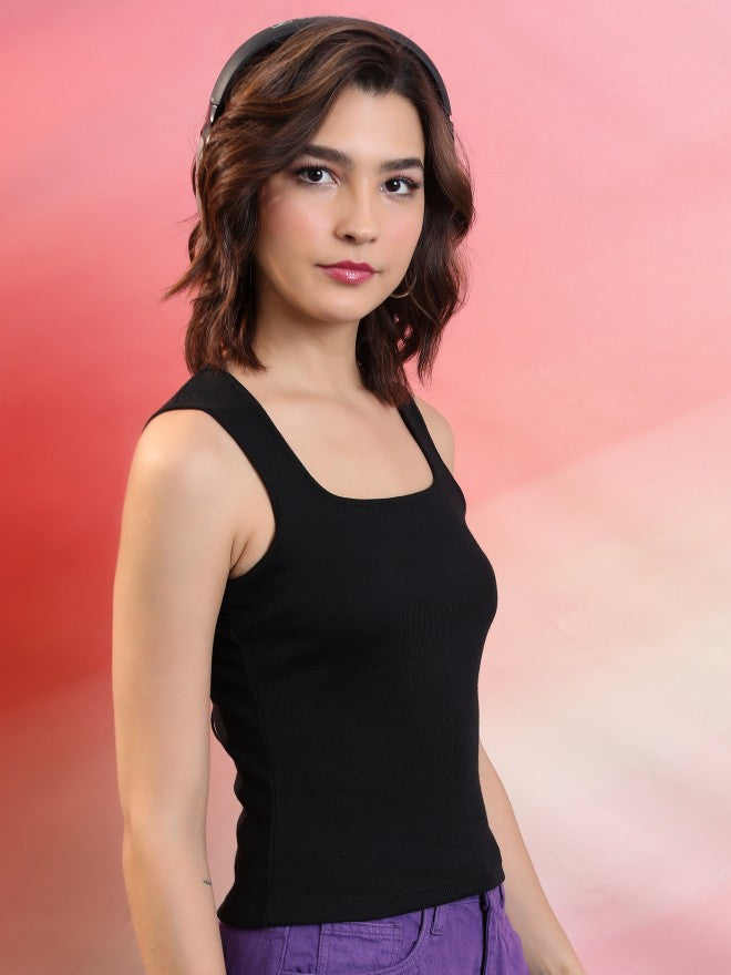 Tokyo Talkies Women Black Solid Tank Top - Black - Image 6
