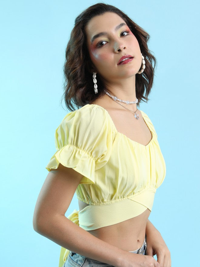 Tokyo Talkies Women Yellow Solid Fitted Top - Yellow - Image 6