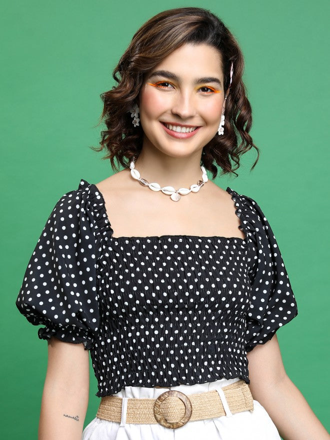 Tokyo Talkies Women Black Printed Regular Top - Black - Image 1