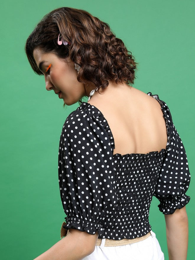 Tokyo Talkies Women Black Printed Regular Top - Black - Image 3