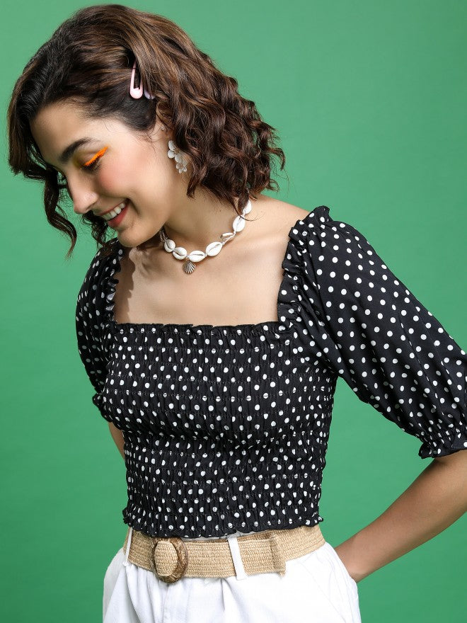 Tokyo Talkies Women Black Printed Regular Top - Black - Image 4