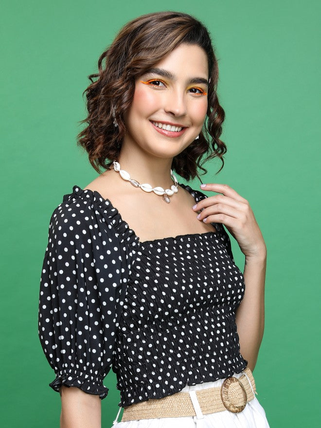 Tokyo Talkies Women Black Printed Regular Top - Black - Image 6