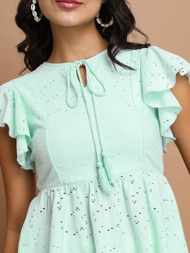 Tokyo Talkies Women Teal Self Design Peplum Top - Teal - Image 5
