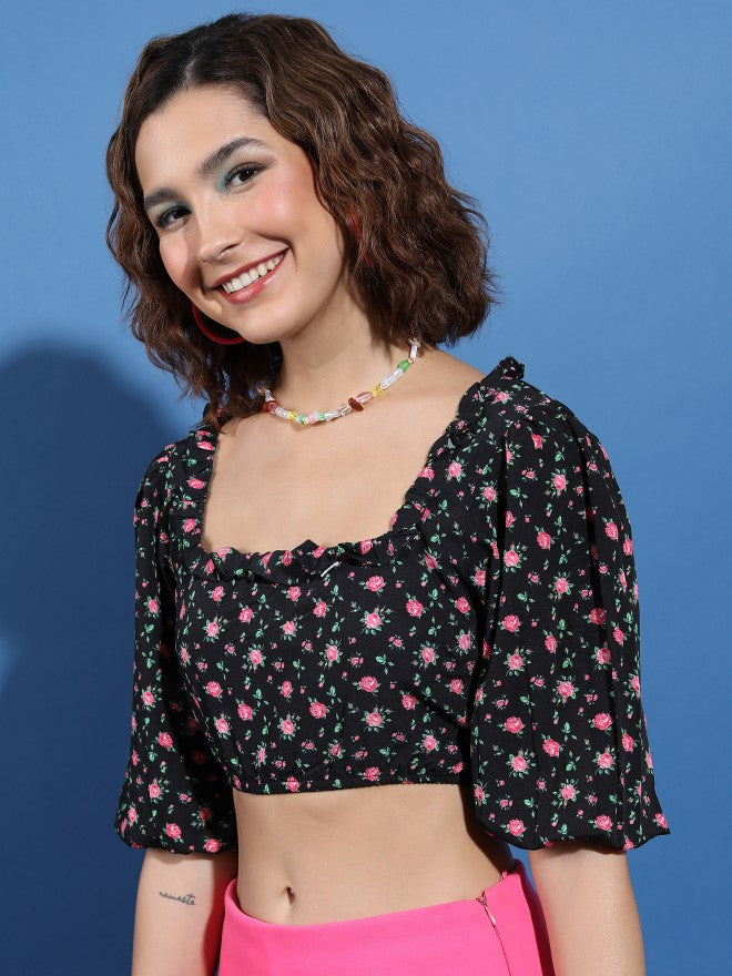 Tokyo Talkies Women Black Printed Regular Top - Black - Image 4