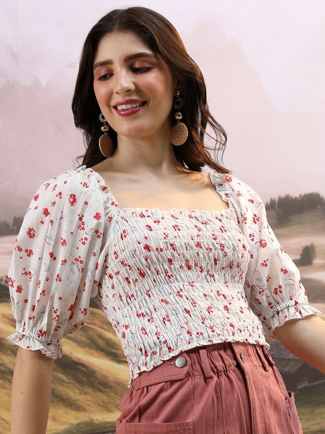 Tokyo Talkies Women Off White Printed Regular Top - Off White - Image 6