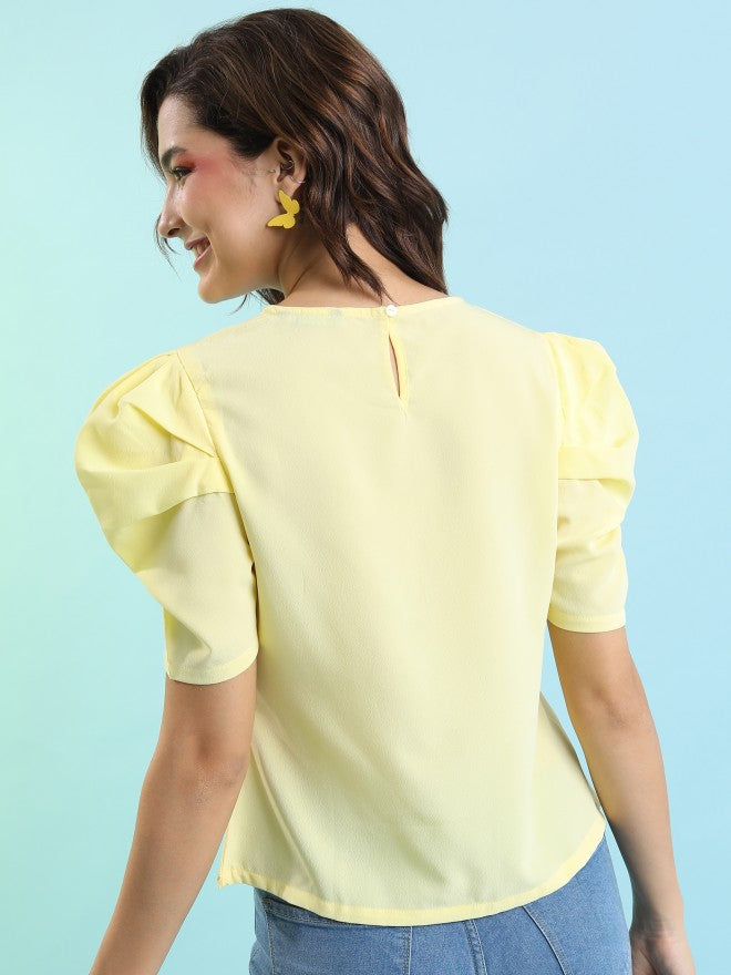 Tokyo Talkies Women Yellow Solid Fitted Top - Yellow - Image 3