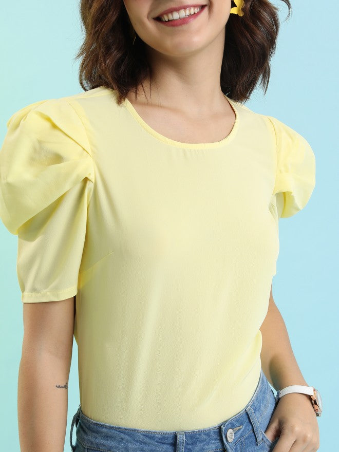 Tokyo Talkies Women Yellow Solid Fitted Top - Yellow - Image 5