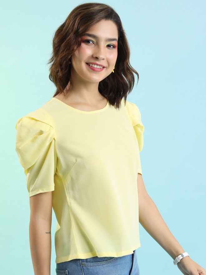 Tokyo Talkies Women Yellow Solid Fitted Top - Yellow - Image 6
