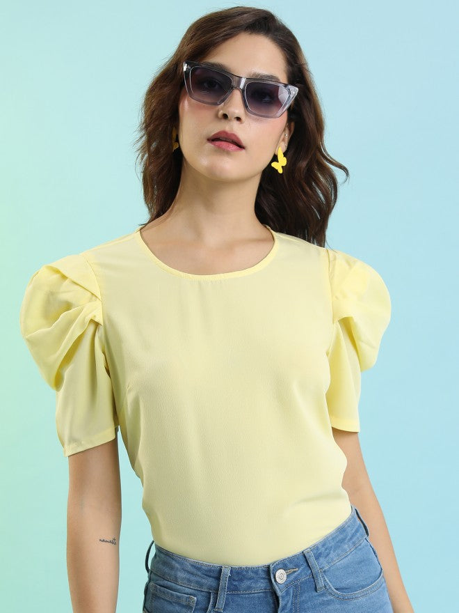 Tokyo Talkies Women Yellow Solid Fitted Top - Yellow - Image 7