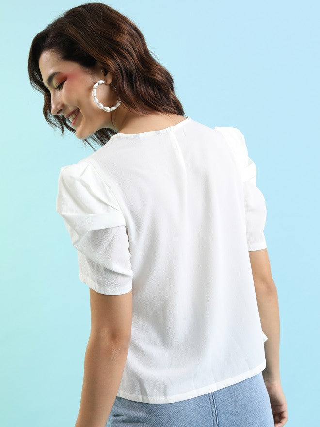 Tokyo Talkies Women White Solid Regular Top - White - Image 3