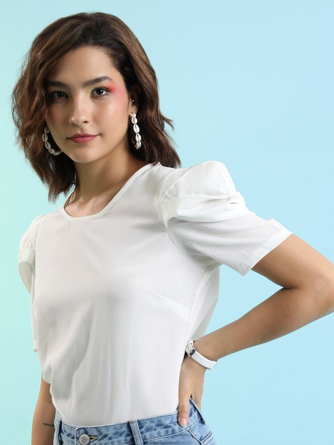Tokyo Talkies Women White Solid Regular Top - White - Image 4