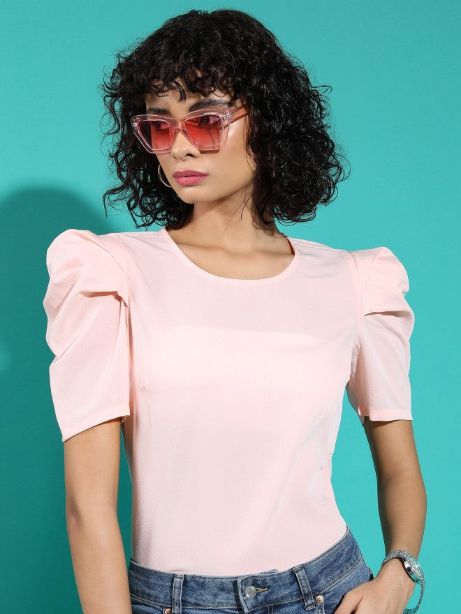 Tokyo Talkies Women Pink Solid Regular Top - Pink - Image 1