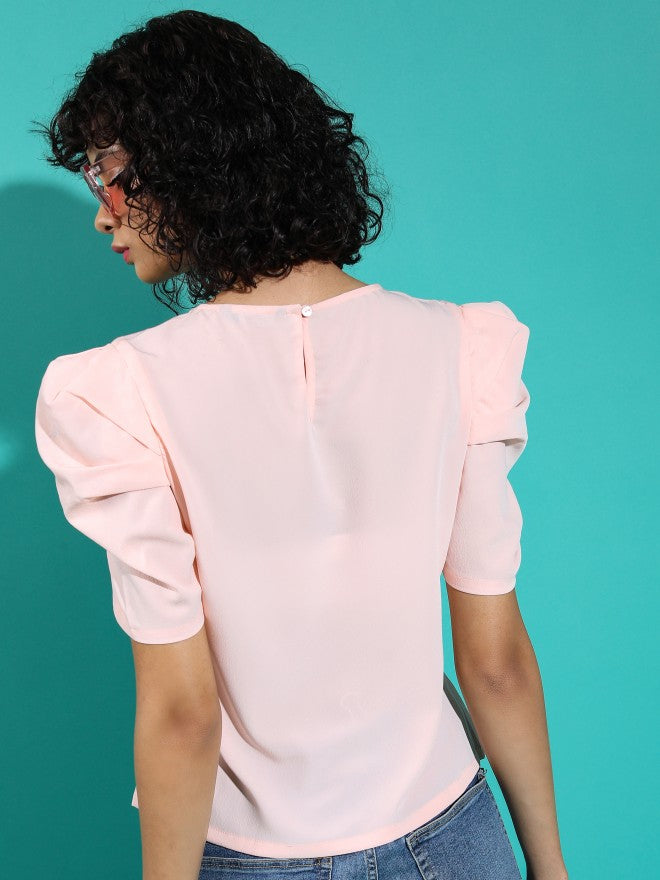 Tokyo Talkies Women Pink Solid Regular Top - Pink - Image 3
