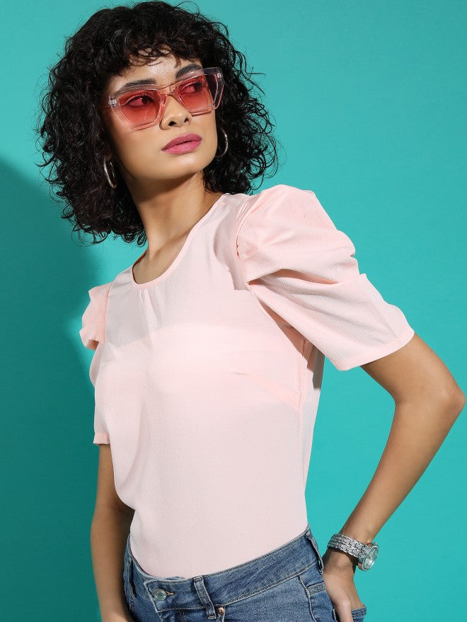 Tokyo Talkies Women Pink Solid Regular Top - Pink - Image 4