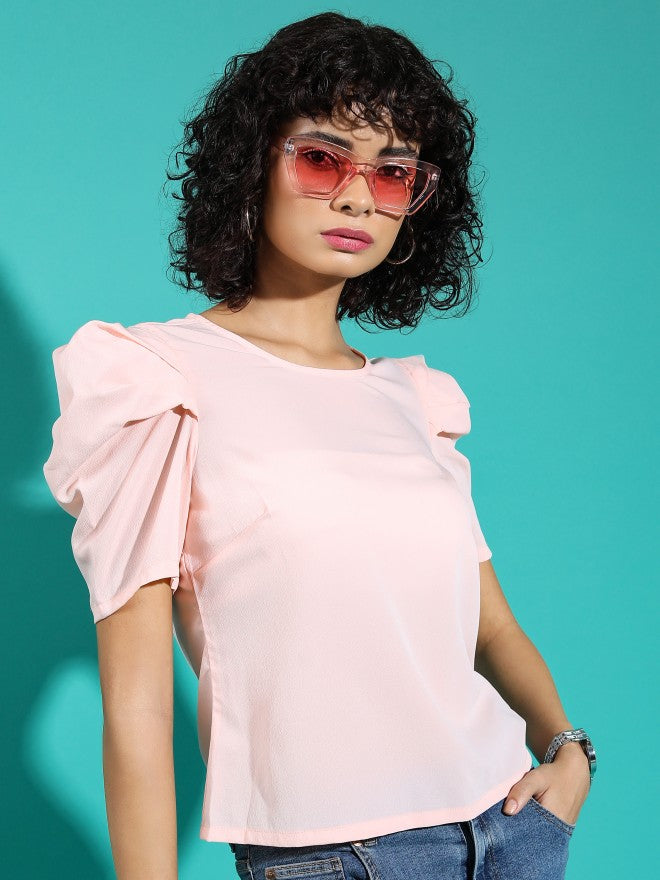 Tokyo Talkies Women Pink Solid Regular Top - Pink - Image 6