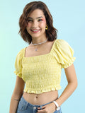 Tokyo Talkies Women Yellow Solid Fitted Top - Yellow - Image 1