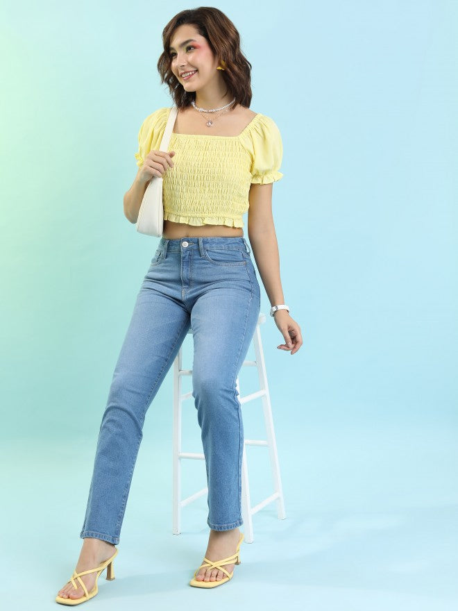 Tokyo Talkies Women Yellow Solid Fitted Top - Yellow - Image 2