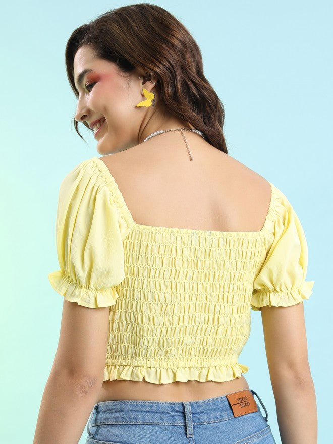 Tokyo Talkies Women Yellow Solid Fitted Top - Yellow - Image 3