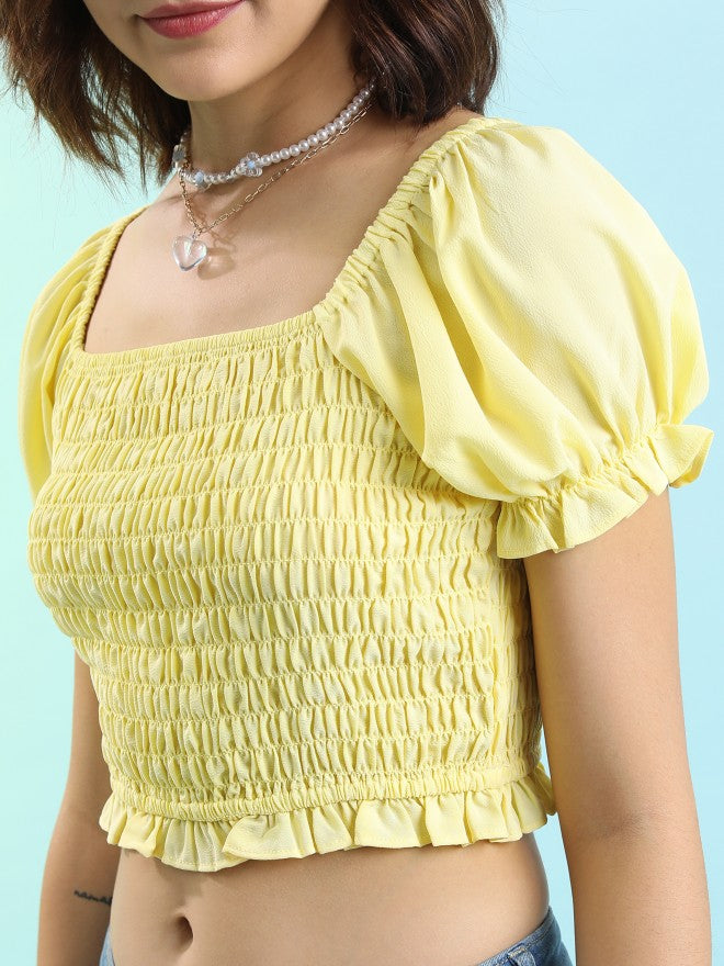 Tokyo Talkies Women Yellow Solid Fitted Top - Yellow - Image 5