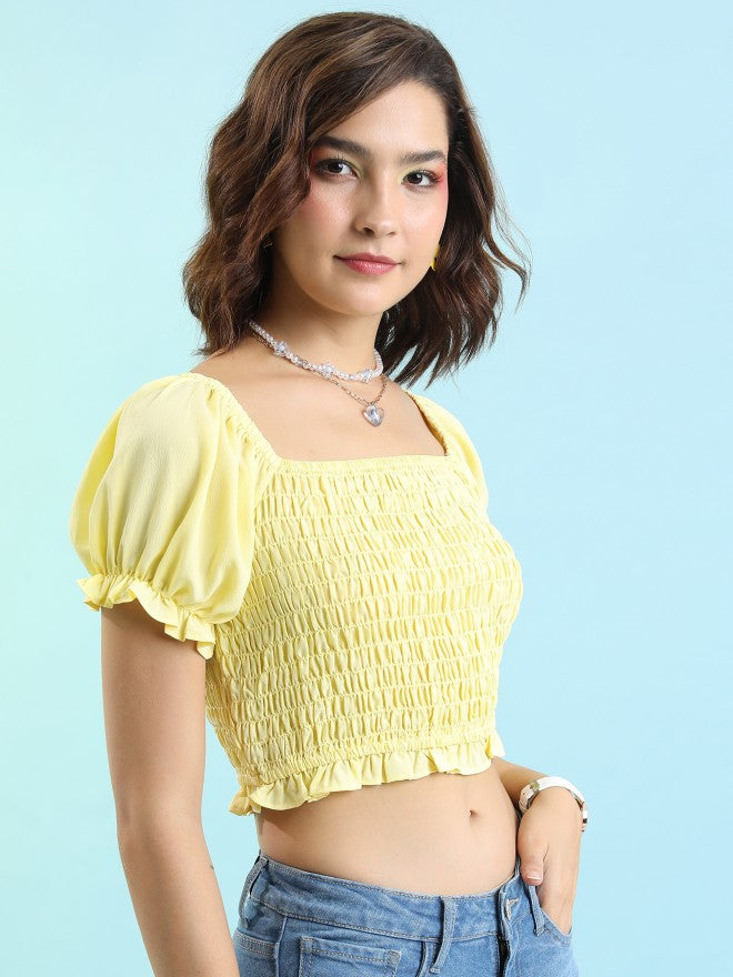 Tokyo Talkies Women Yellow Solid Fitted Top - Yellow - Image 6