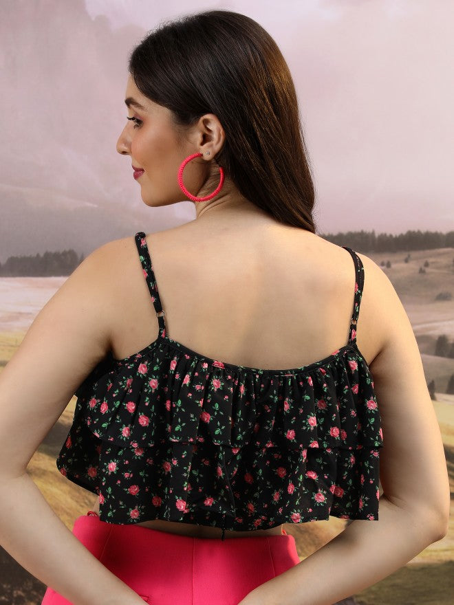 Tokyo Talkies Women Black Printed Regular Top - Black - Image 3