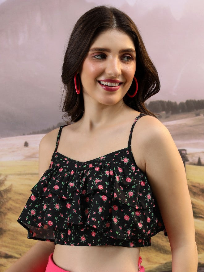 Tokyo Talkies Women Black Printed Regular Top - Black - Image 4
