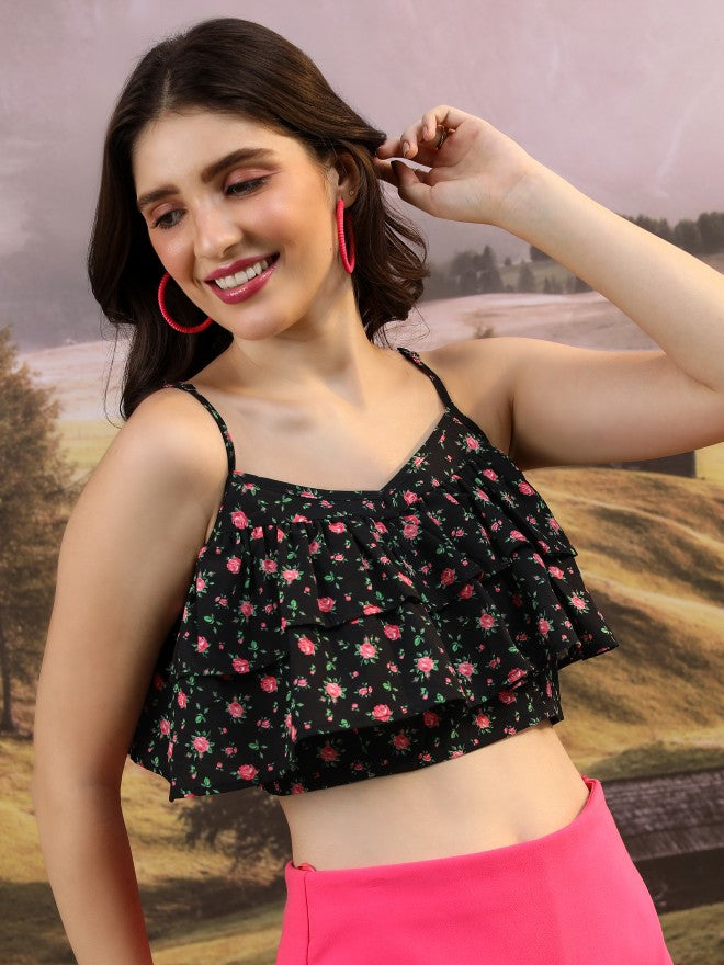 Tokyo Talkies Women Black Printed Regular Top - Black - Image 6