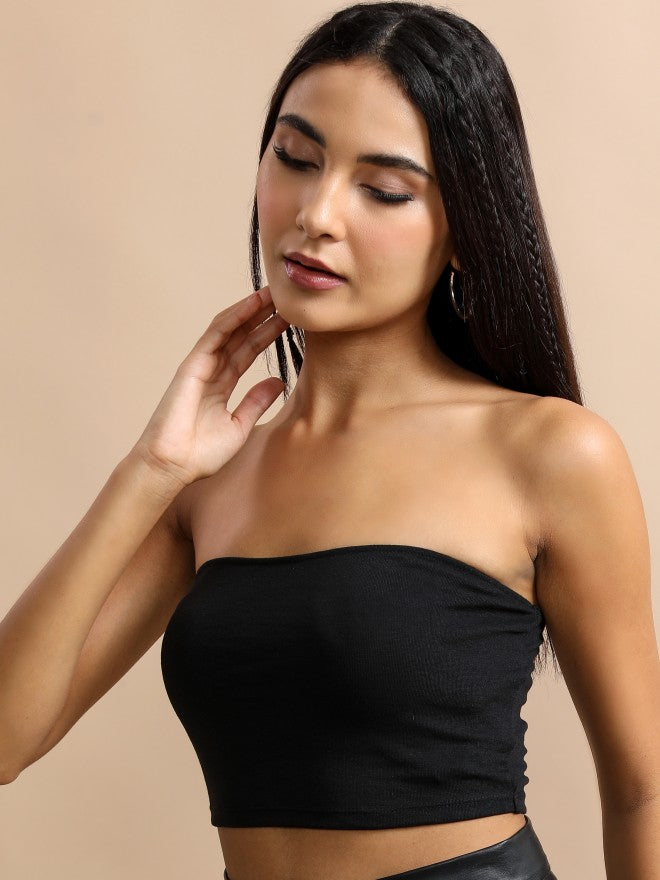 Tokyo Talkies Women Black Solid Tube Top - Black - Image 4
