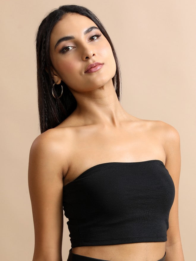 Tokyo Talkies Women Black Solid Tube Top - Black - Image 6