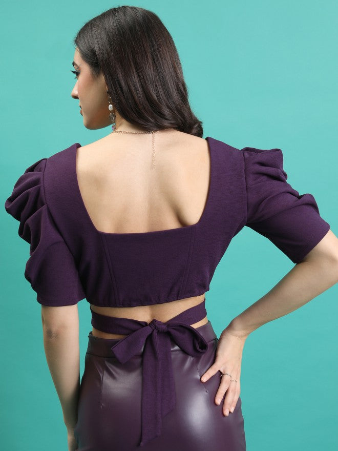 Tokyo Talkies Women Purple Solid Regular Top - Purple - Image 3