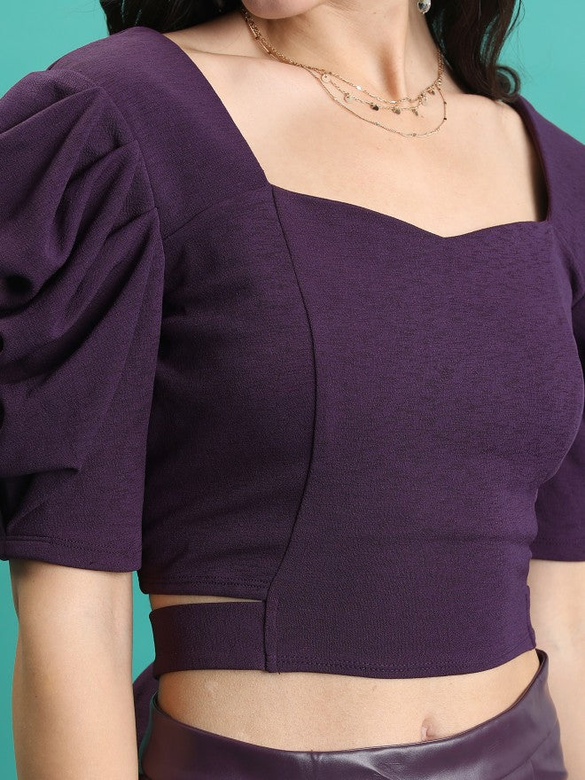 Tokyo Talkies Women Purple Solid Regular Top - Purple - Image 5