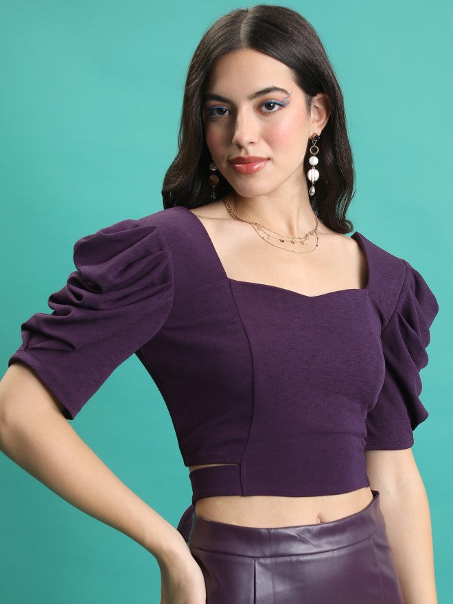 Tokyo Talkies Women Purple Solid Regular Top - Purple - Image 6