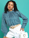 Tokyo Talkies Women Teal Printed Regular Top - Teal - Image 1