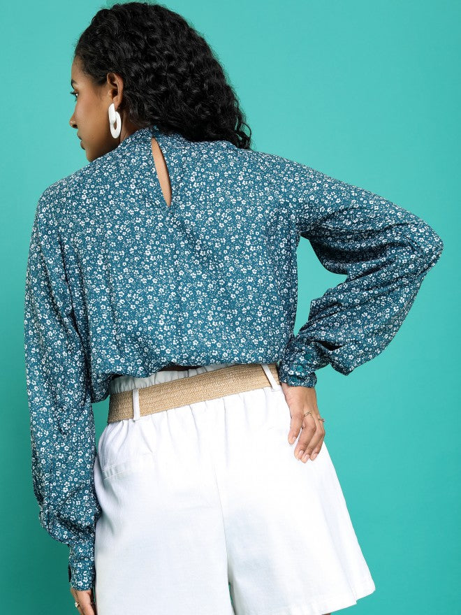 Tokyo Talkies Women Teal Printed Regular Top - Teal - Image 3