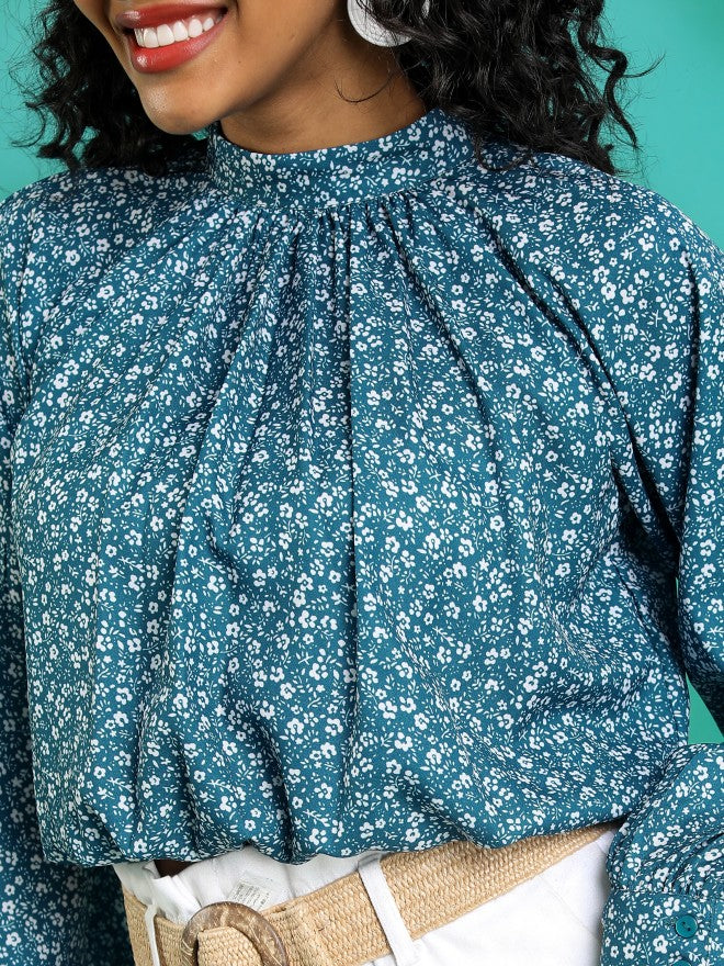 Tokyo Talkies Women Teal Printed Regular Top - Teal - Image 5