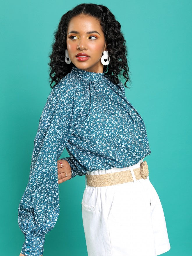 Tokyo Talkies Women Teal Printed Regular Top - Teal - Image 6