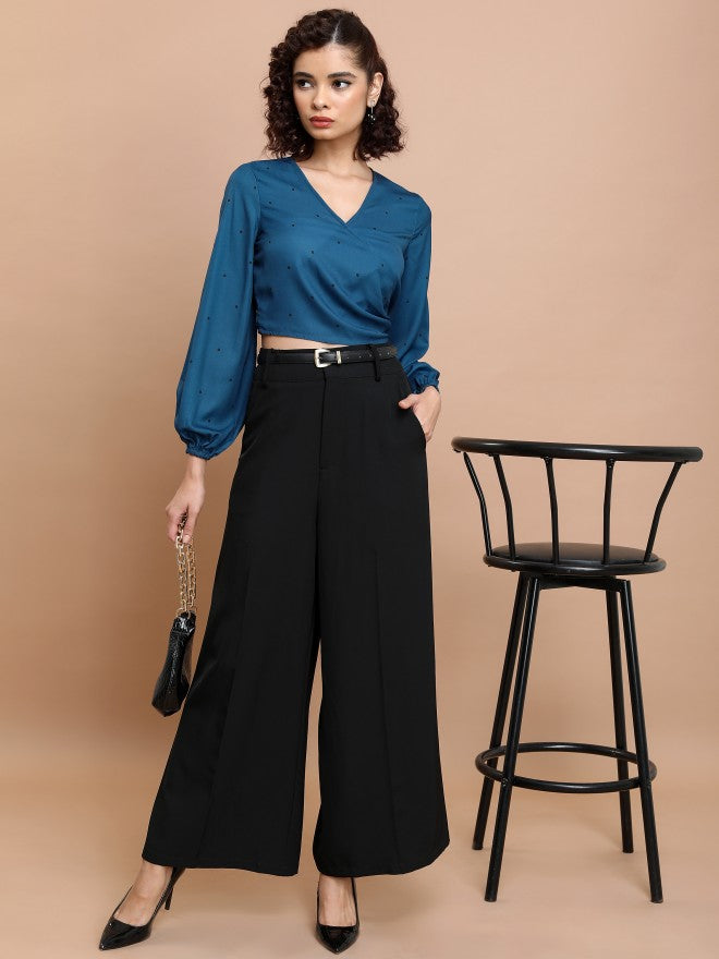Tokyo Talkies Women Blue Printed Wrap Top - Blue - Image 2