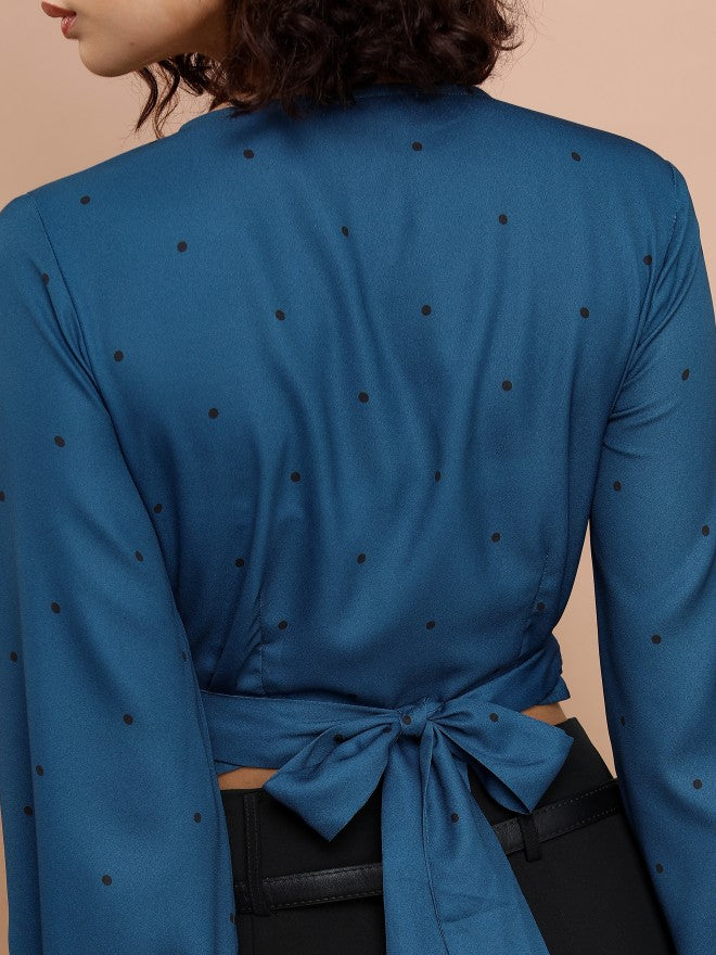 Tokyo Talkies Women Blue Printed Wrap Top - Blue - Image 7