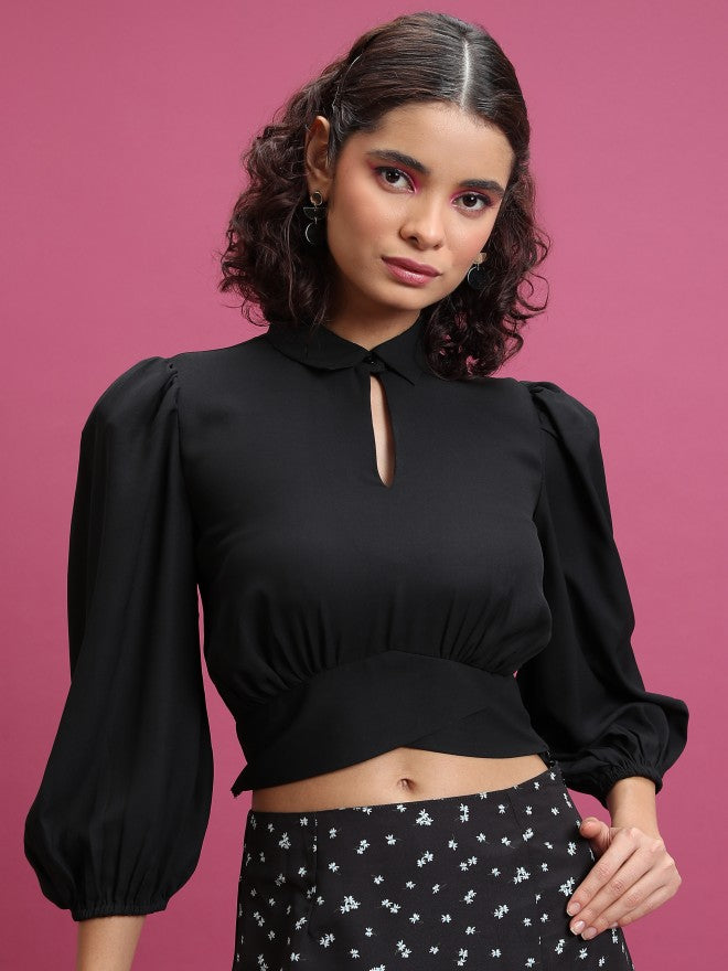 Tokyo Talkies Women Black Solid Regular Top - Black - Image 1