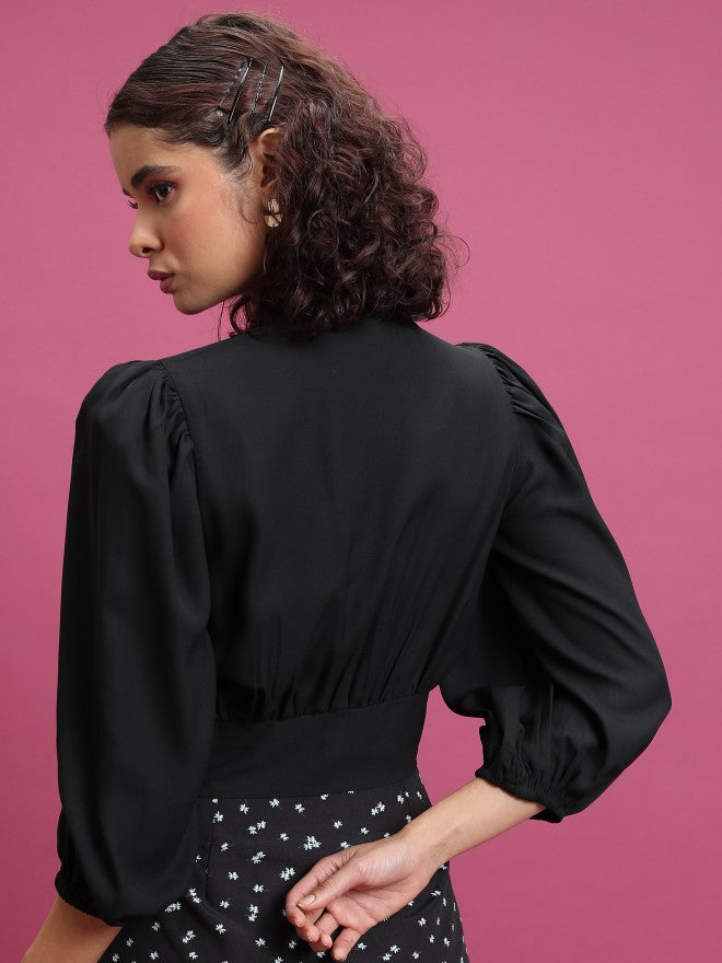 Tokyo Talkies Women Black Solid Regular Top - Black - Image 3