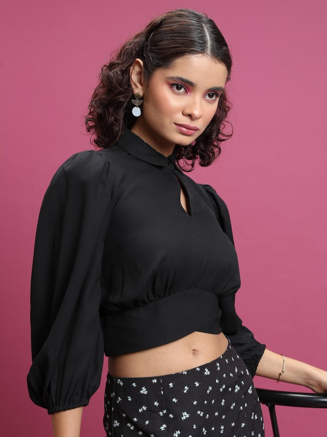 Tokyo Talkies Women Black Solid Regular Top - Black - Image 6