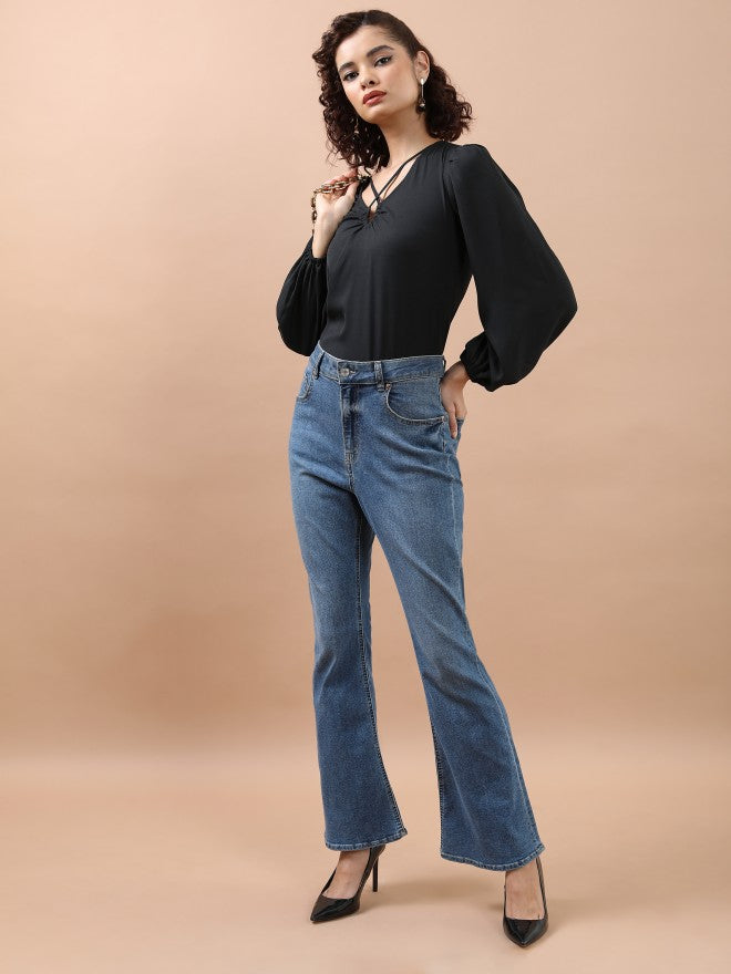 Tokyo Talkies Women Black Solid Blouson Top - Black - Image 2