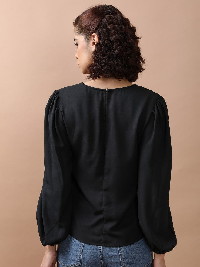 Tokyo Talkies Women Black Solid Blouson Top - Black - Image 3