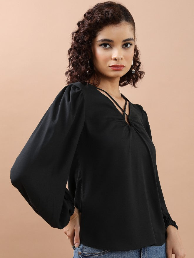 Tokyo Talkies Women Black Solid Blouson Top - Black - Image 6