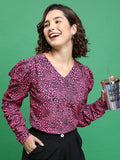 Tokyo Talkies Women Pink Printed Blouson Top - Pink - Image 1