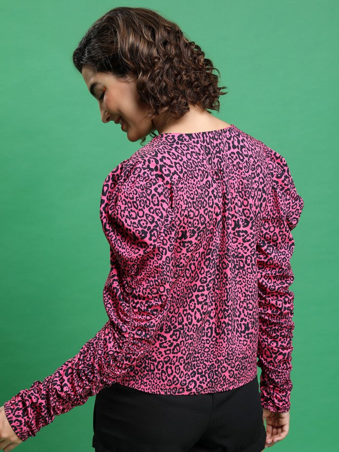 Tokyo Talkies Women Pink Printed Blouson Top - Pink - Image 3