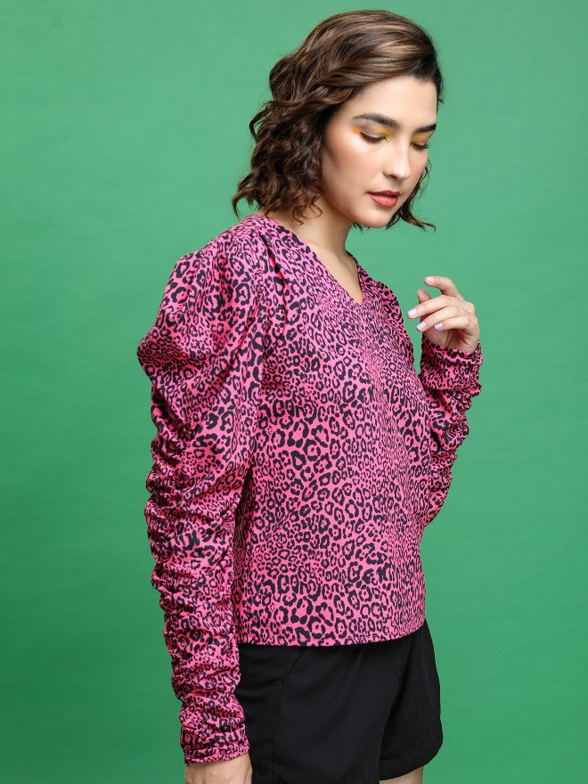 Tokyo Talkies Women Pink Printed Blouson Top - Pink - Image 6