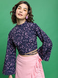 Tokyo Talkies Women Blue Printed Bardot Top - Blue - Image 1